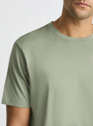 Sage Green|Supima® Mercerised Crew Tee for men – premium soft cotton t-shirt|Jack is 6’2” and wearing a size L