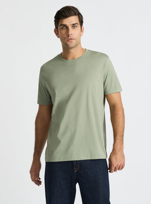 Sage Green|Supima® Mercerised Crew Tee for men – premium soft cotton t-shirt|Jack is 6’2” and wearing a size L